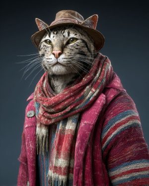 Buster the Houston Cowboy Cat - Matted Art Print for Wild West Gift Shop Novelty Art