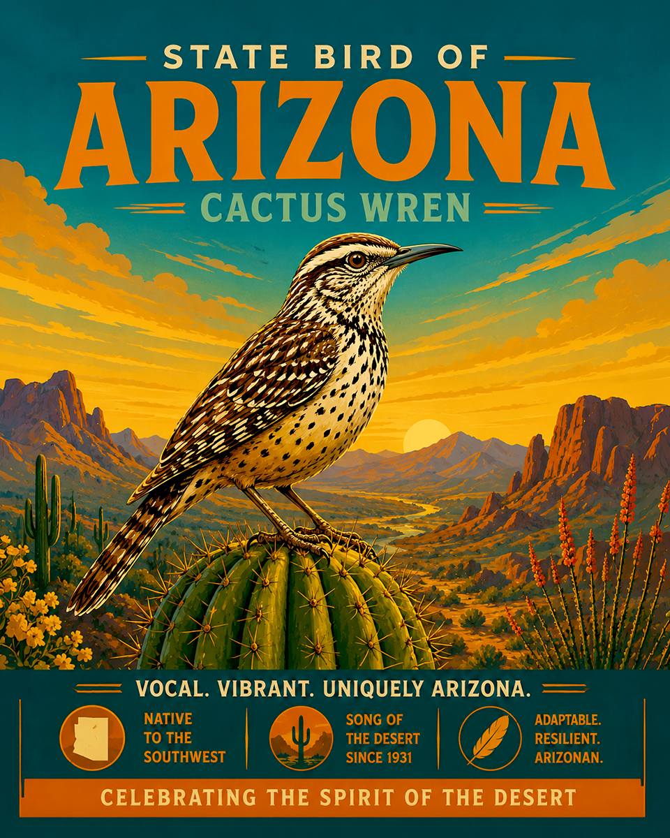 Cactus Wren Arizona State Bird Matted Art Print - Desert Inspired Southwestern Home Decor