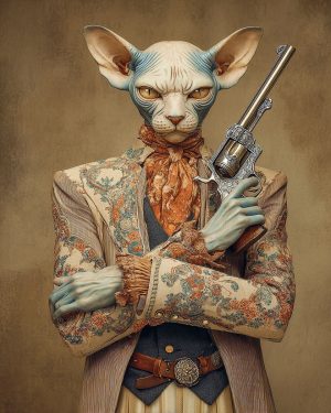 Cade the Killer Cowboy Cat - Matted Art Print for Country Farmhouse Decor