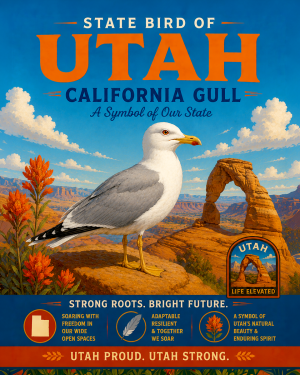 California Gull Utah State Bird Matted Art Print - Unique Coastal Inland Wildlife Art for Eclectic Nature Collections