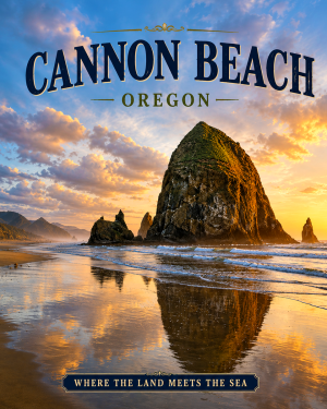 Cannon Beach Oregon Haystack Rock Coastal Landscape Matted Print - Wholesale Pacific Northwest Decor