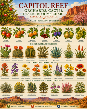 Capitol Reef Orchards Cacti & Desert Blooms Chart Matted Art Print - Red Rock Flora Guide