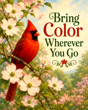 Cardinal Bird Wall Art Matted Art Print - Colorful Nature Decor with Positive Message