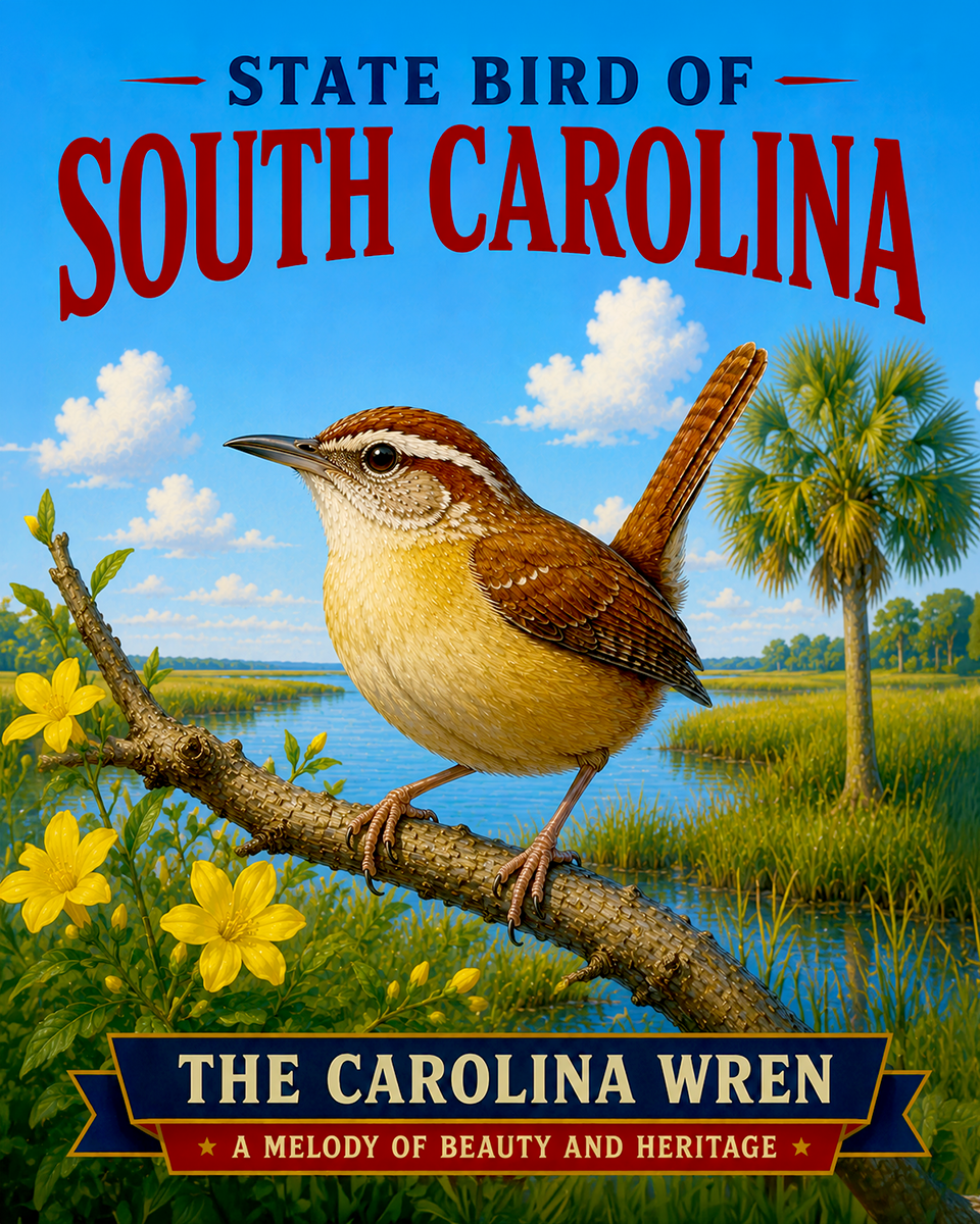 Carolina Wren South Carolina State Bird Matted Art Print - Petite Songbird Sketch for Southern Porch or Garden Decor