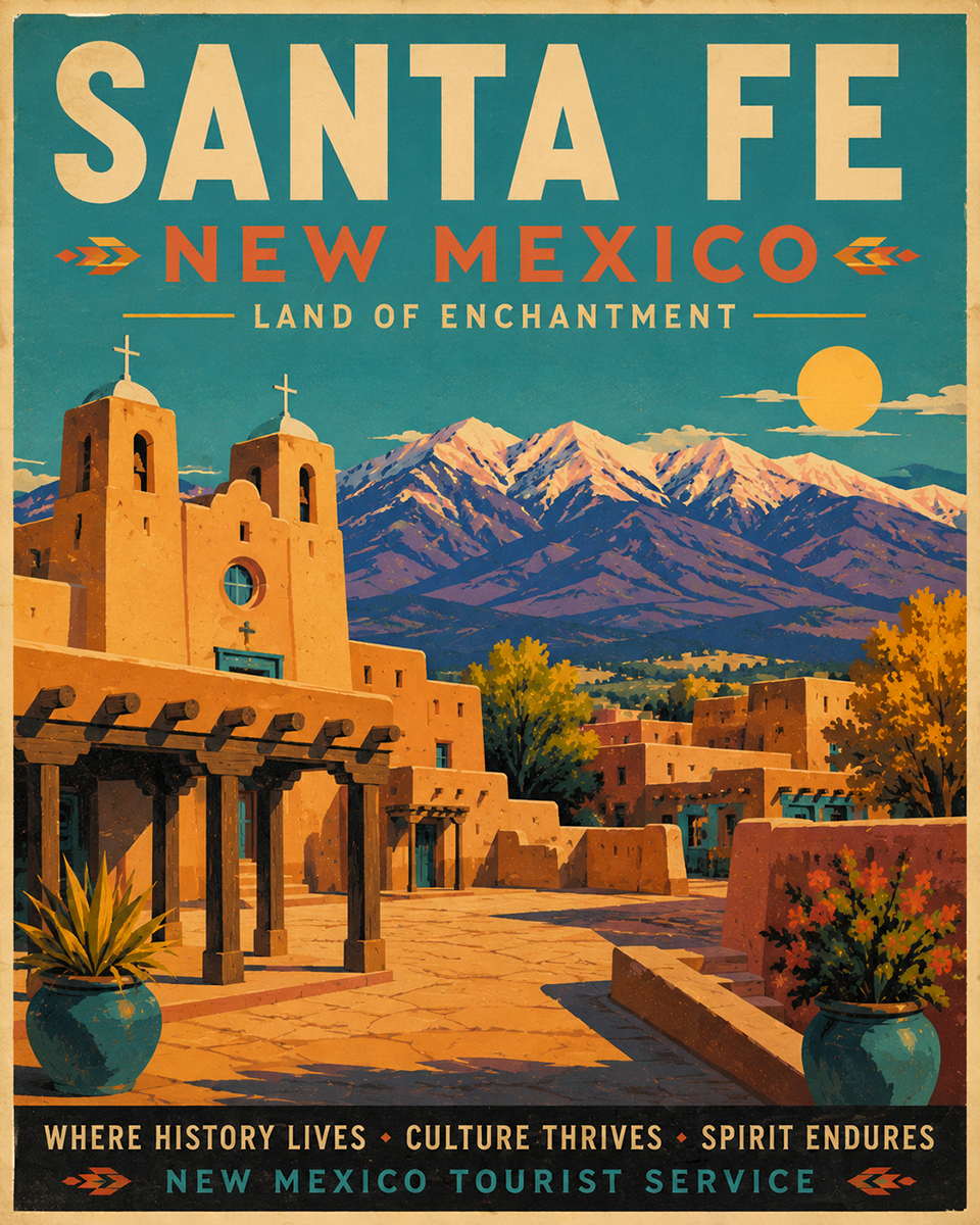 Cathedral Basilica of St. Francis in Santa Fe Plaza Matted Artwork - Enchanting New Mexico Wholesale Decor