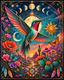 Celestial Hummingbird Southwestern Matted Art Print - Wholesale Spiritual Wall Decor