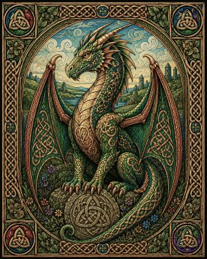 Celtic Dragon Guardian Folk Art Matted Art Print
