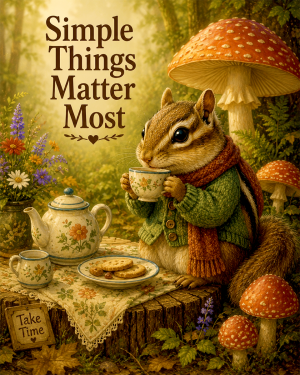 Chipmunk Cottagecore Wall Art Matted Art Print - Cozy Woodland Decor with Inspirational Quote