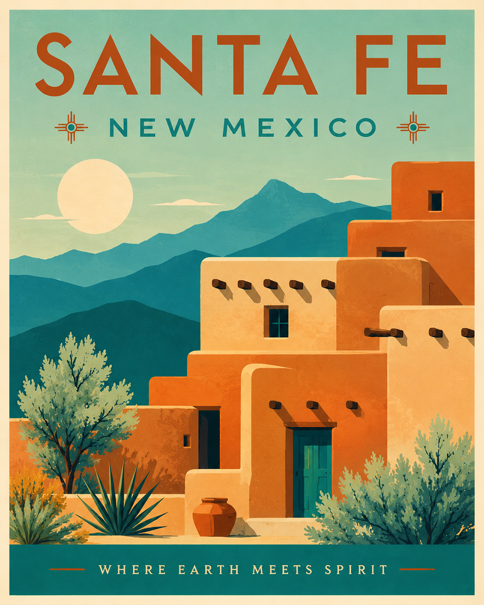 Classic Santa Fe Matted Art Print - Wholesale New Mexico Home Decor
