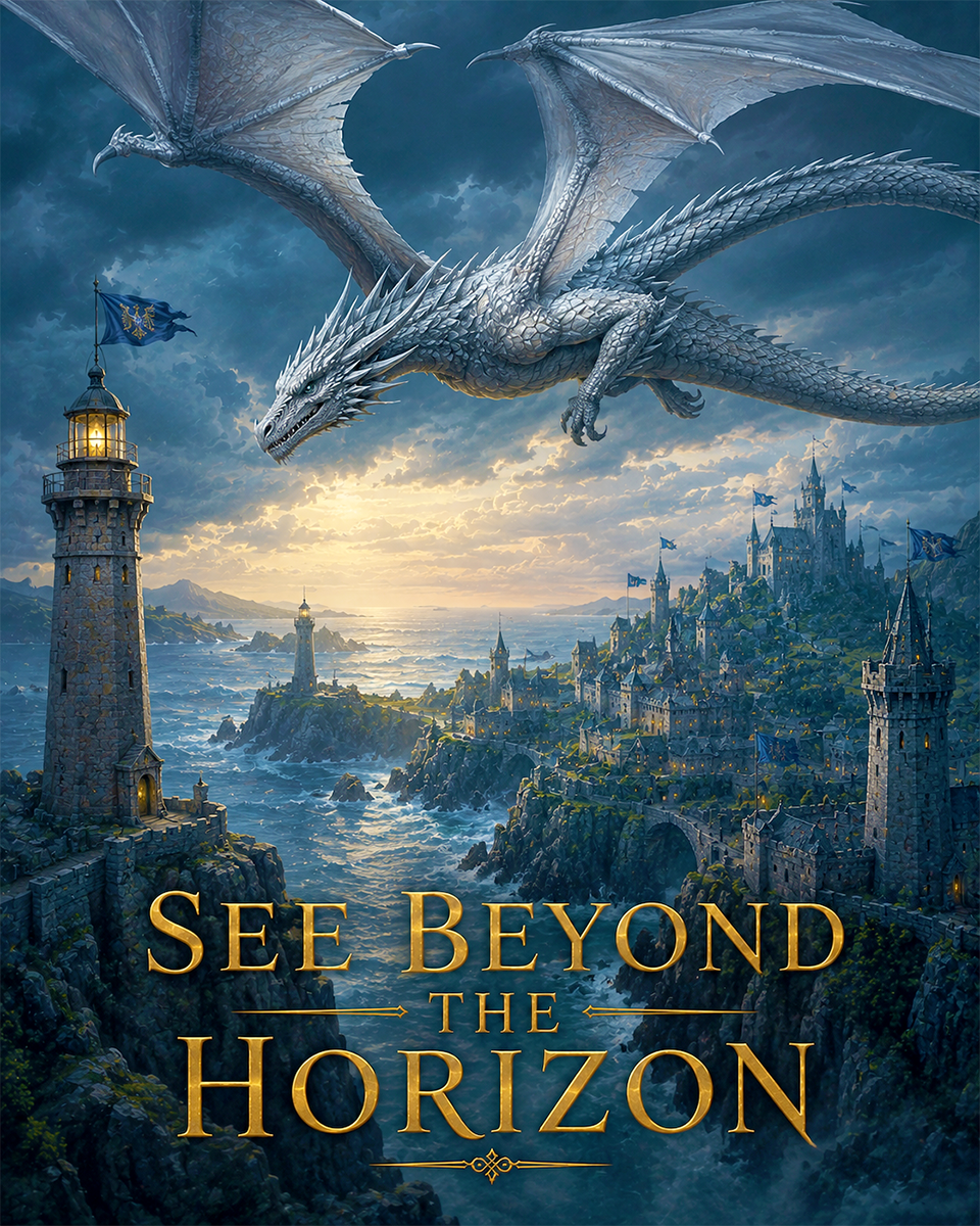 Coastal Dragon Wall Art Matted Art Print - See Beyond the Horizon Fantasy Decor
