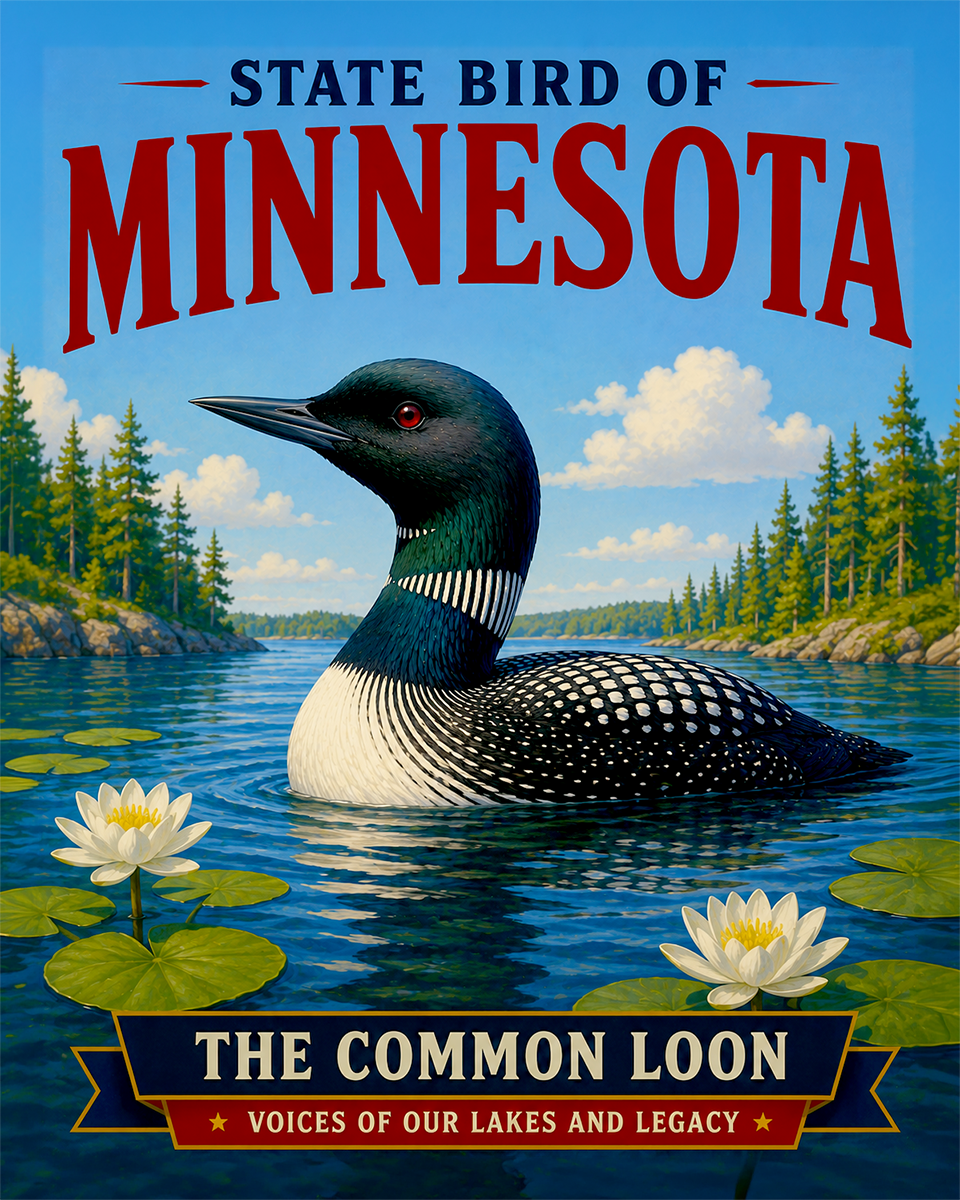 Common Loon Minnesota State Bird Matted Art Print - Hauntingly Beautiful Lake Wildlife for Lakeside Cabin Decor