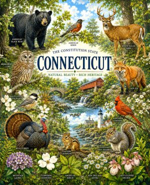 Connecticut-Woodland-Wildlife-Collage-Matted-Art-PrintQQNew-England-Nature-Wall-Art