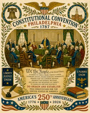 Constitutional Convention Philadephia Historic Folk Art Matted Print - America's 250th Anniversary