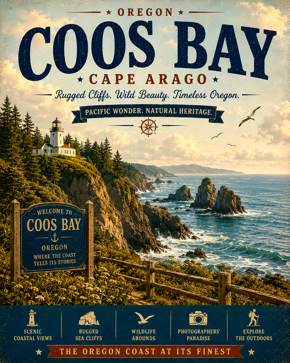 Coos Bay Oregon Cape Arago Rugged Cliffs Matted Art Print - Wholesale Pacific Northwest Wall Art