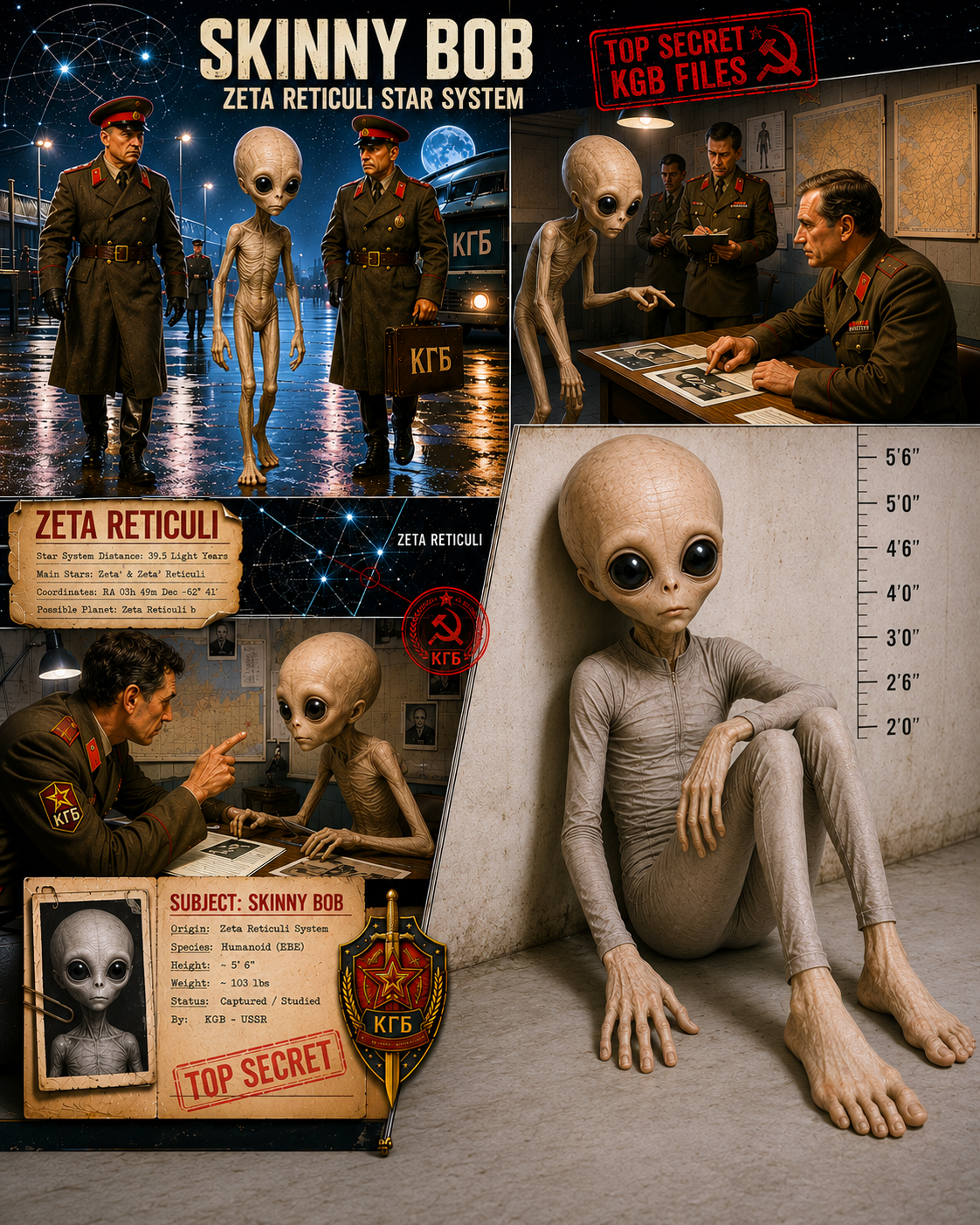 Cosmic Visitor Skinny Bob Zeta Reticuli Matted Print - Wholesale Alien Encounter Art