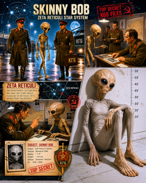 Cosmic Visitor Skinny Bob Zeta Reticuli Matted Print - Wholesale Alien Encounter Art