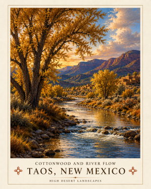 Cottonwoods Near Taos Matted Artwork - Wholesale New Mexico Home Decor