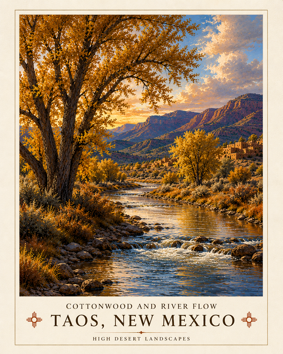 Cottonwoods Near Taos Matted Artwork - Wholesale New Mexico Home Decor