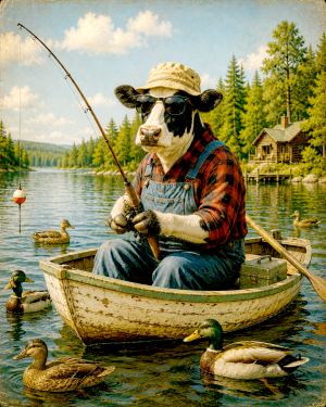 Cow-in-a-Boat-Fishing-Matted-Art-PrintQQWholesale-Fun-Summer-Souvenir.png