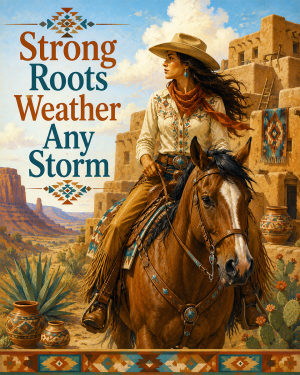 Cowgirl - Strong Roots Weather Any Storm Matted Art Print - Southwestern Western Art