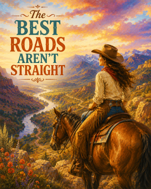 Cowgirl - The Best Roads Aren't Straight Matted Art Print - Western Landscape Art