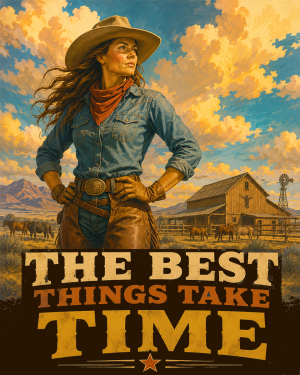 Cowgirl - The Best Things Take Time Matted Art Print - WPA Western Poster Art