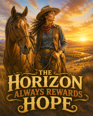 Cowgirl - The Horizon Always Rewards Hope Matted Art Print - Romantic Western Art