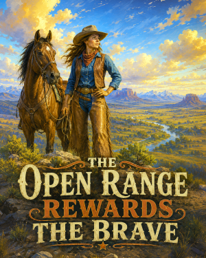 Cowgirl - The Open Range Rewards the Brave Matted Art Print - Storybook Western Wisdom Art