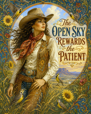Cowgirl - The Open Sky Rewards the Patient Matted Art Print - Art Nouveau Western Wisdom Art