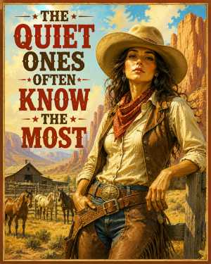 Cowgirl - The Quiet Ones Often Know the Most Matted Art Print - Vintage Western Poster Art