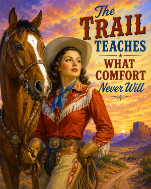 Cowgirl - The Trail Teaches What Comfort Never Will Matted Art Print - Vintage Western Magazine Art