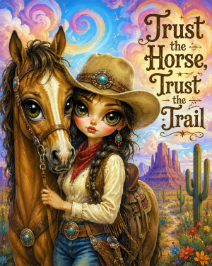 Cowgirl - Trust the Horse Trust the Trail Matted Art Print - Lowbrow Western Wisdom Art