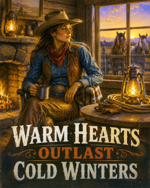 Cowgirl - Warm Hearts Outlast Cold Winters Matted Art Print - Rustic Ranch Art