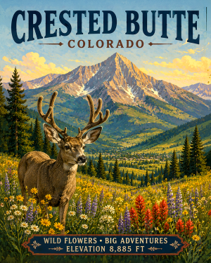 Crested Butte Colorado Velvet Buck Wildflower Valley Matted Print - Wholesale Rocky Mountain Art