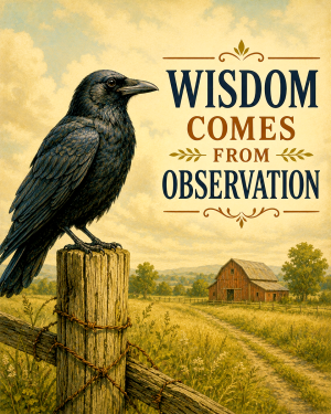 Crow Wisdom Wall Art Matted Art Print - Rustic Farmhouse Decor with Motivational Quote