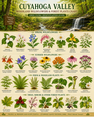 Cuyahoga Valley Woodland Wildflowers & Forest Plants Chart Matted Art Print - Ohio Flora Identification Guide
