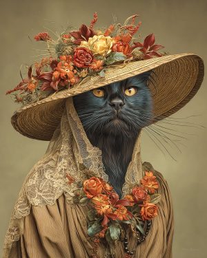 Daphne the Cowgirl Cat From Denver - Matted Art Print for Southwestern Living Room Decor