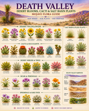 Death Valley Desert Blooms Cacti & Salt Basin Plants Chart Matted Art Print - Mojave Flora Guide