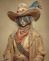 Declan the Taos Frontiersman Cowboy Cat - Matted Art Print for Western Boutique Home Accent