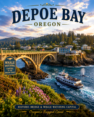 Depoe Bay Oregon Historic Bridge & Whale Watching Capital Matted Art Print - Wholesale Rugged Coast Souvenir