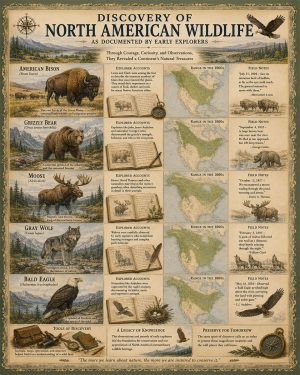 Discovery of North American Wildlife Matted Art Print - Natural History Discovery Chart