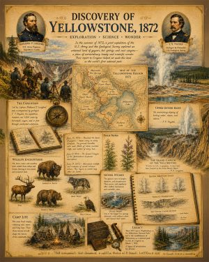 Discovery of Yellowstone 1872 Matted Art Print - Vintage Exploration Chart