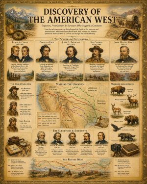 Discovery of the American West Matted Art Print - Frontier Exploration History Chart