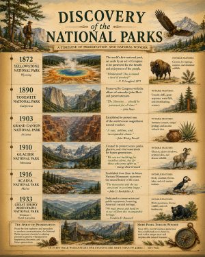 Discovery of the National Parks Matted Art Print - National Park History Chart