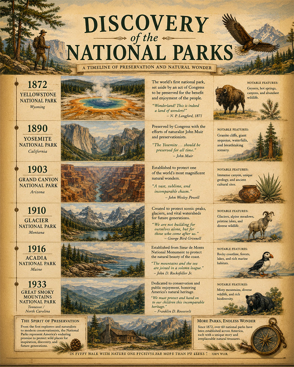 Discovery of the National Parks Matted Art Print - National Park History Chart