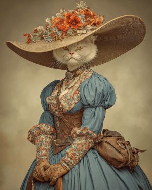 Donna the Tulsa Cowgirl Cat - Matted Art Print for Retro Frontier Town Wall Display