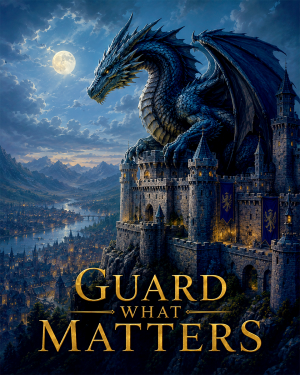 Dragon Castle Wall Art Matted Art Print - Guard What Matters Fantasy Kingdom Decor