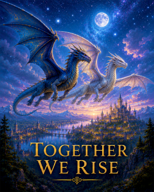 Dragon Couple Wall Art Matted Art Print - Together We Rise Fantasy Love Decor