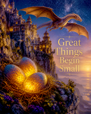 Dragon Egg Wall Art Matted Art Print - Great Things Begin Small Fantasy Inspiration Decor