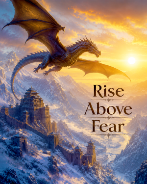 Dragon Mountain Wall Art Matted Art Print - Rise Above Fear Epic Fantasy Decor